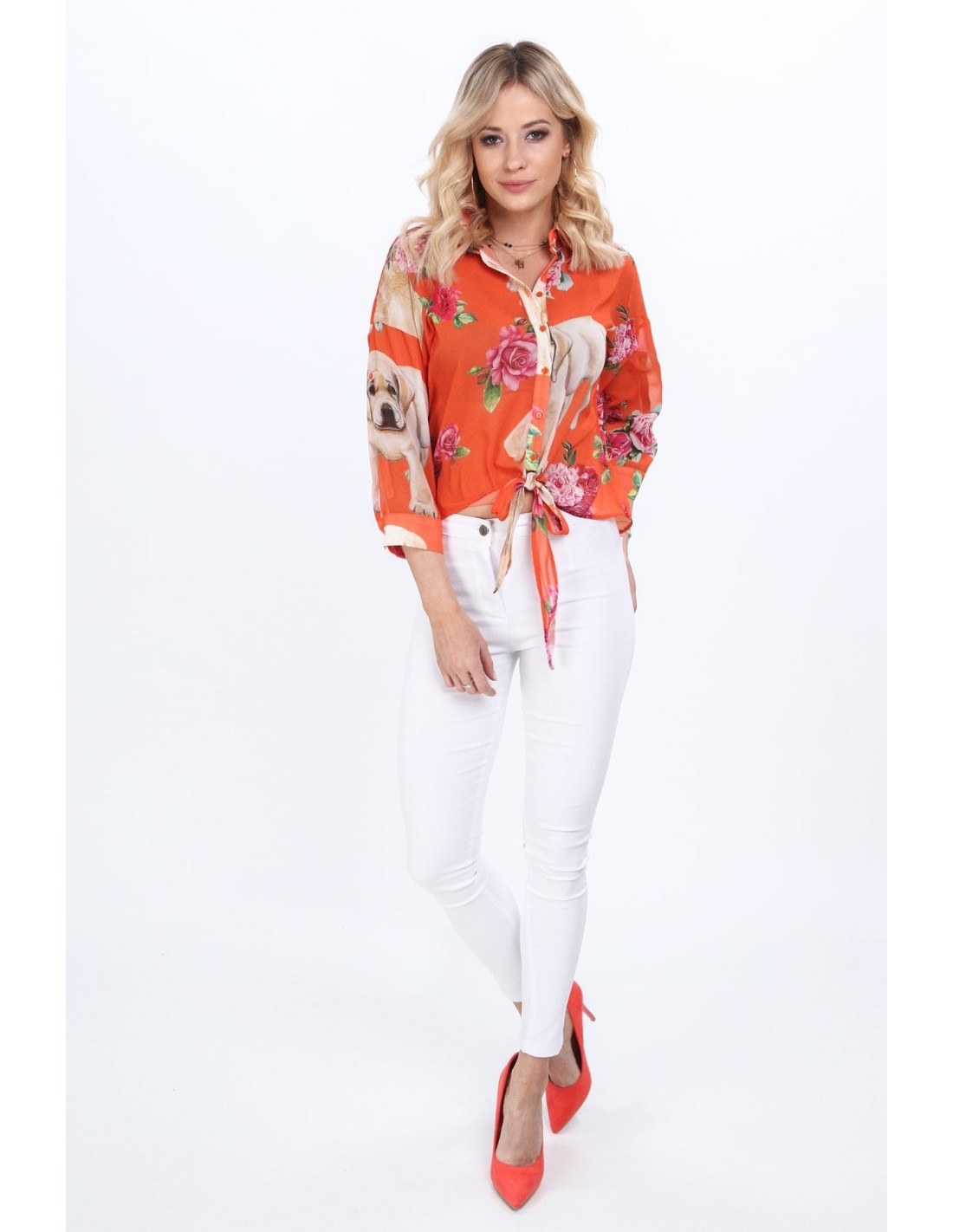 Orange summer shirt with flowers MP26186 - Online store - Boutique